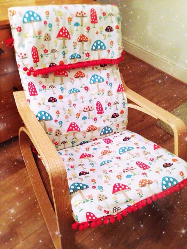 Painted Mushroom Chairs With Pom-Pom Trim