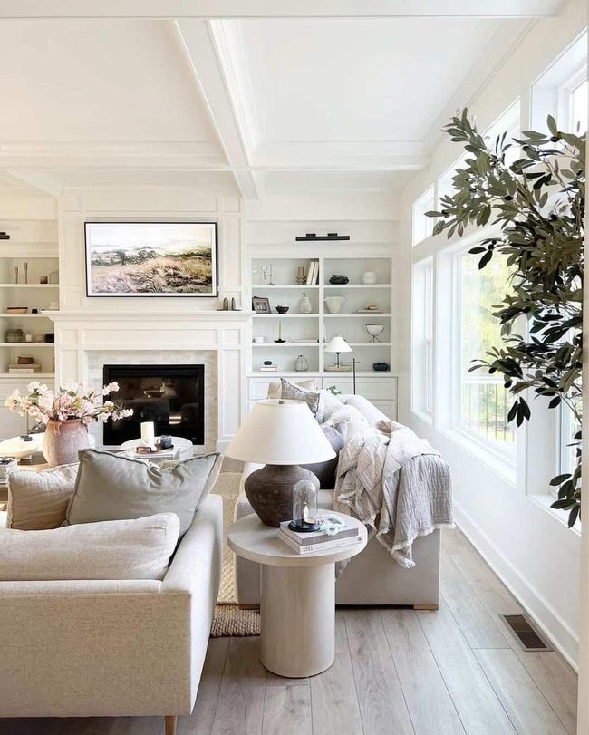 White Board Batten Fireplace Shelving