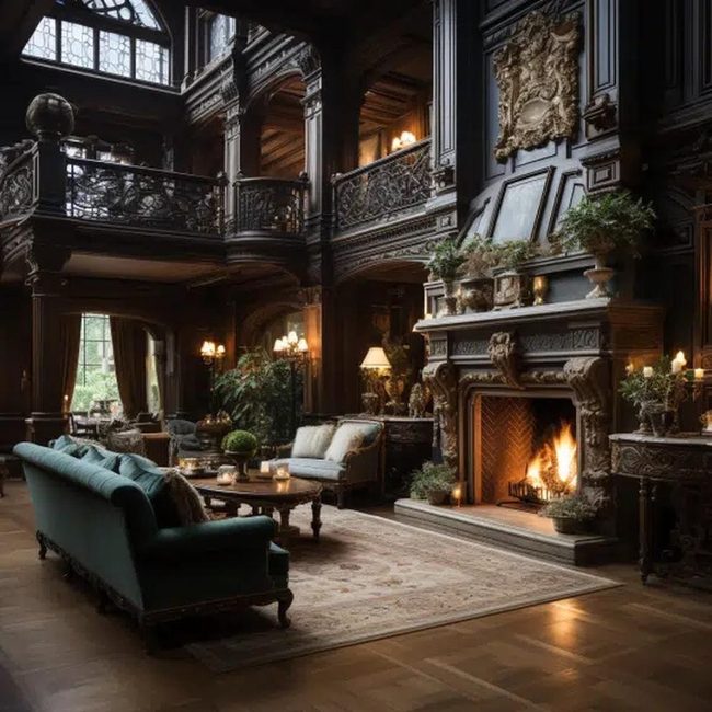 Ornate Stone Fireplace Statement