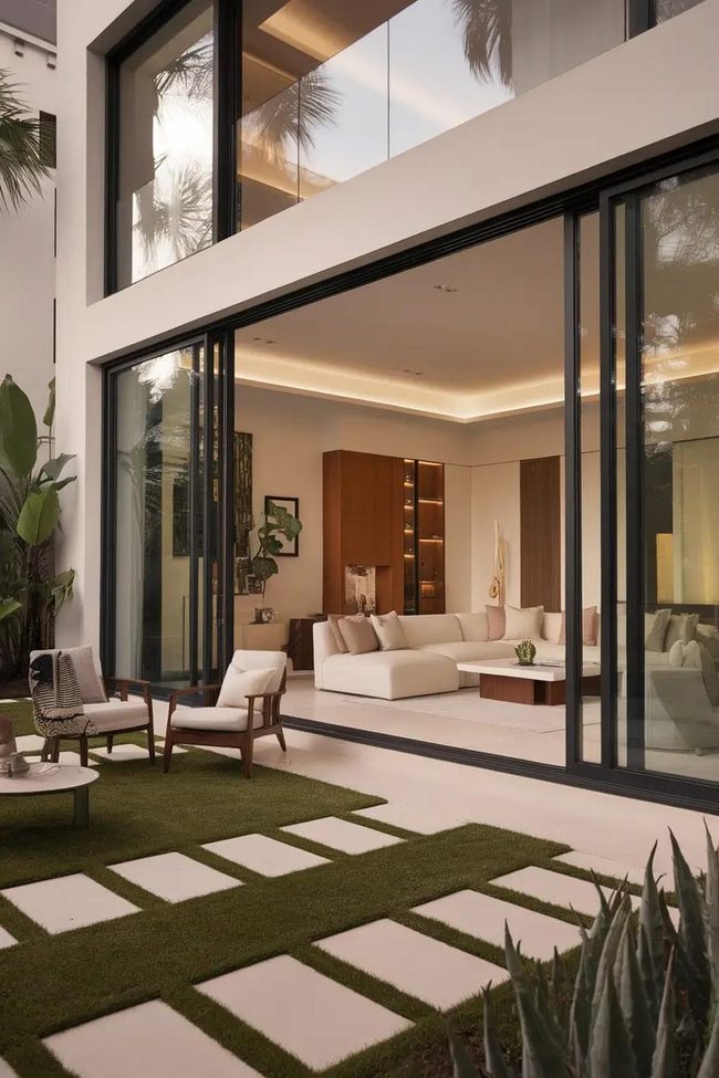 Glass Doors Opening To Landscape