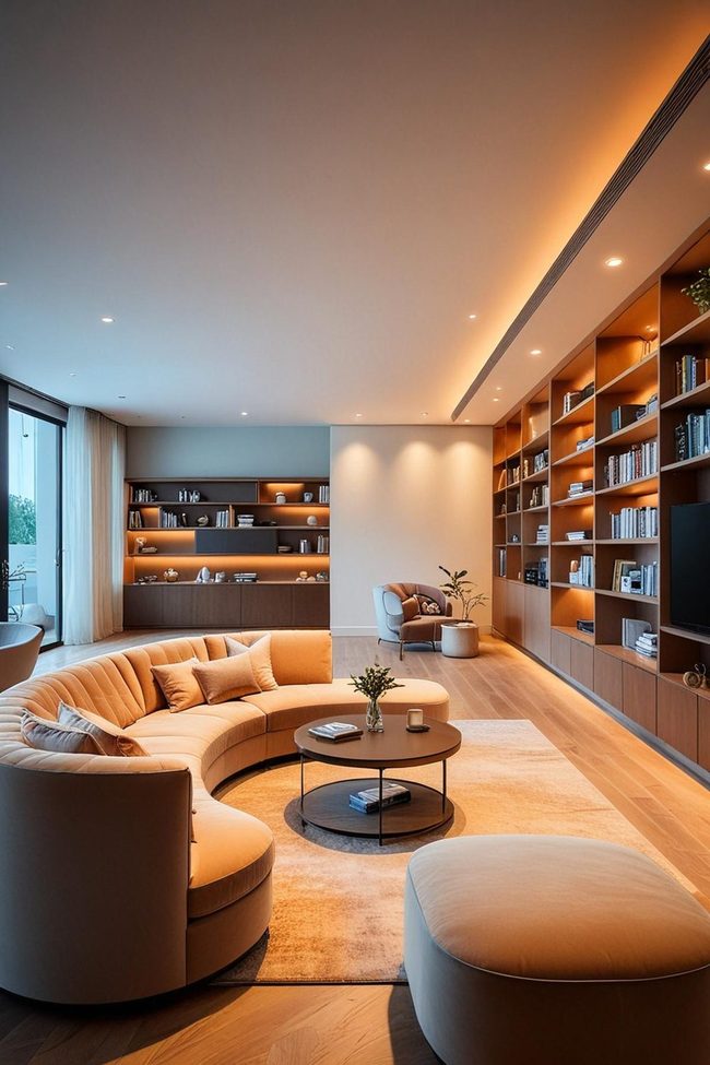 Curved Velvet Living Spaces