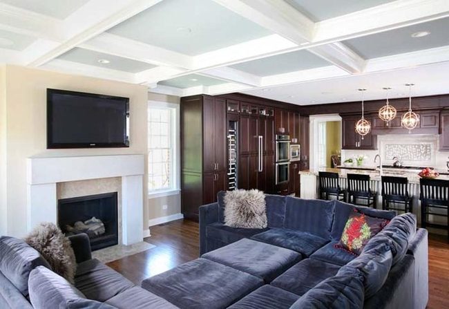 Navy Couch Meets Turquoise Ceiling