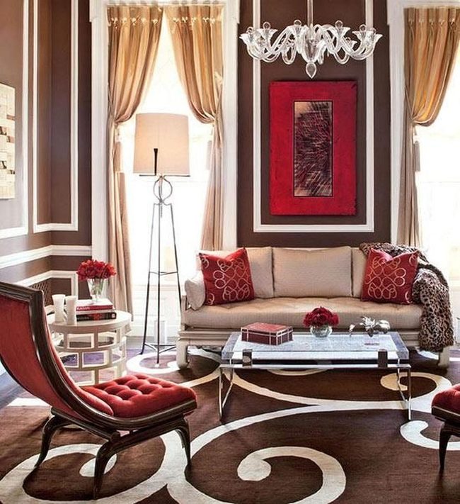 Red Accents Meet Brown Walls