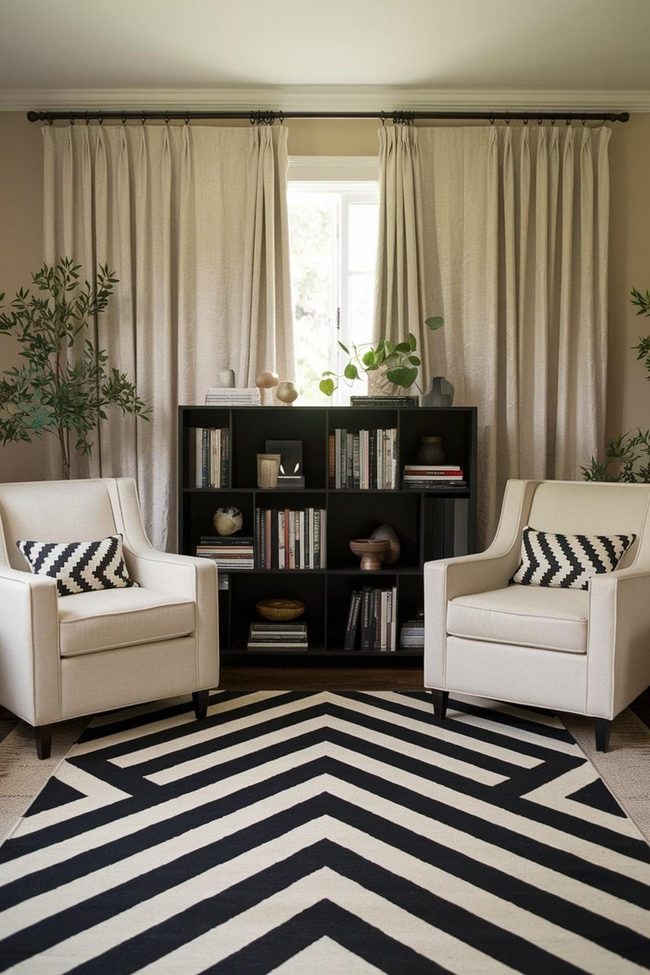 Cream Armchairs with Chevron Pattern