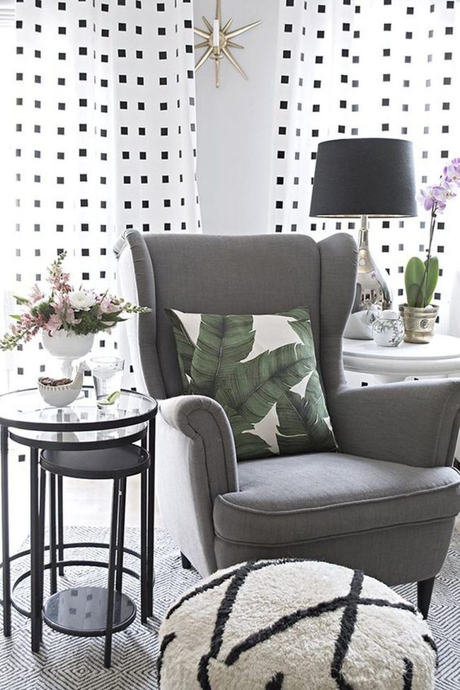 Gray Armchair With Green Leaf Accents