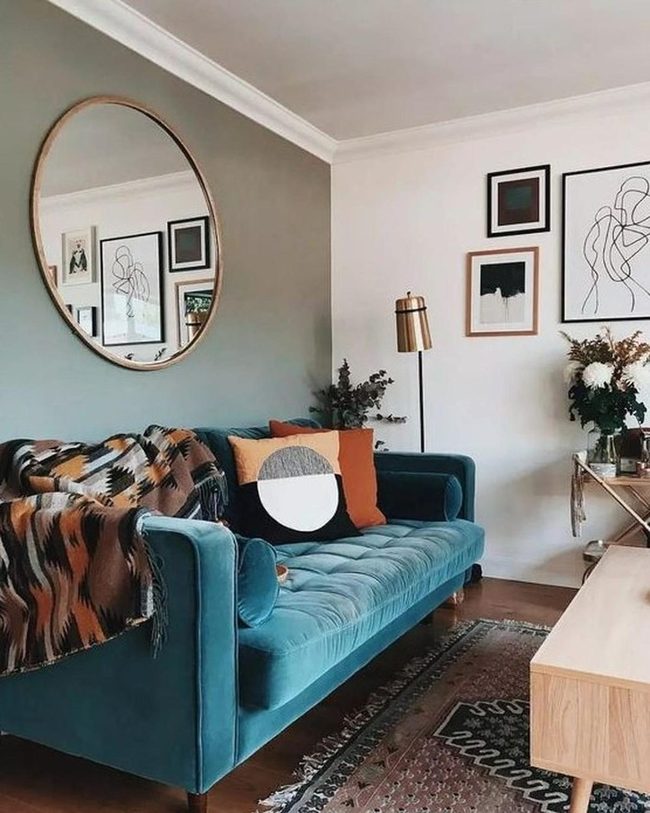 Blue Couch Anchors Modern Living Room