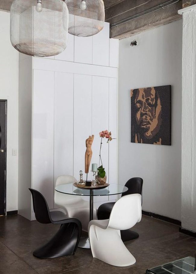 Black Curved Chairs, Glass Table
