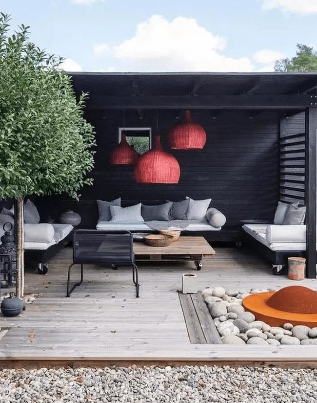 Red Lamps Over Gray Comfort