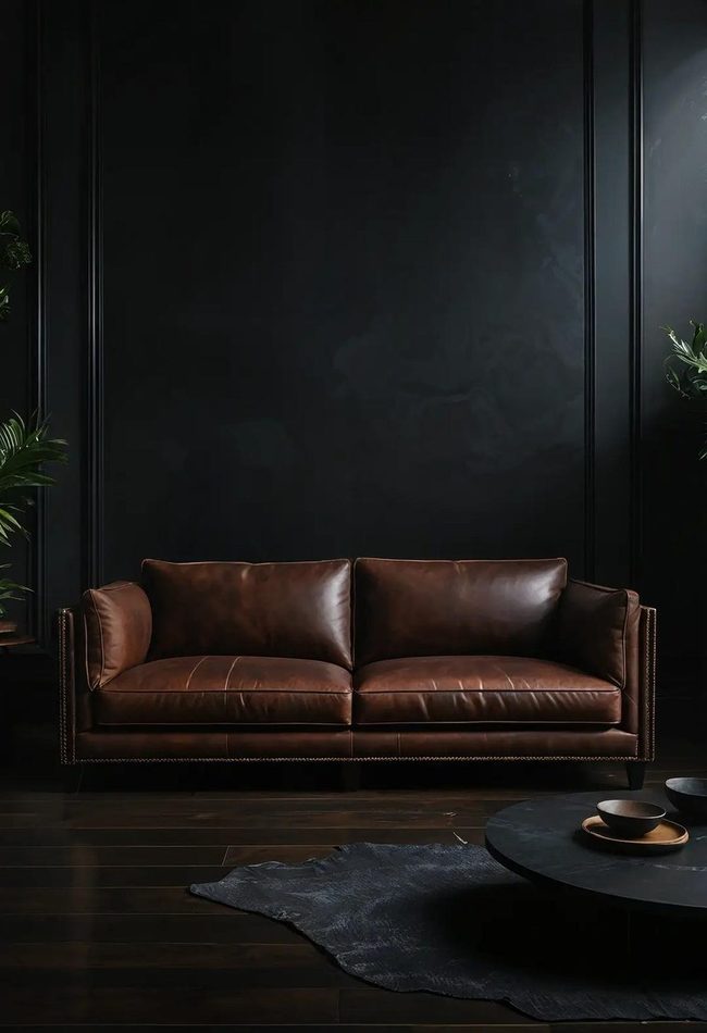 Charcoal Walls Amplify Brown Leather