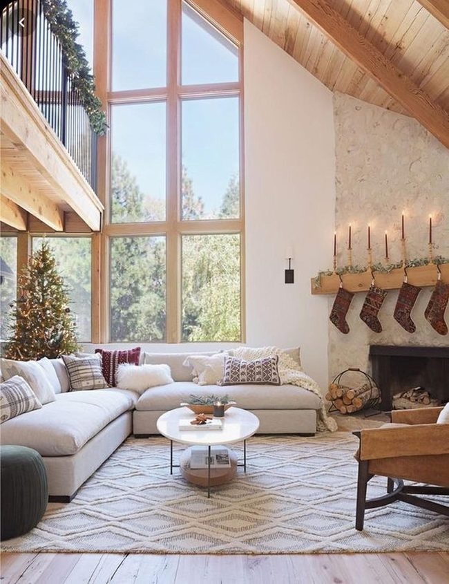 Stone Fireplace, Sunlit Serenity