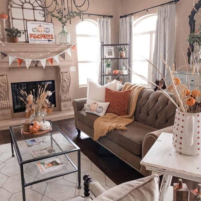 Orange And White Harvest Mantel
