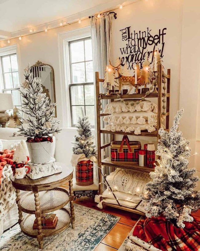 Wooden Shelves With Tasseled Pillows