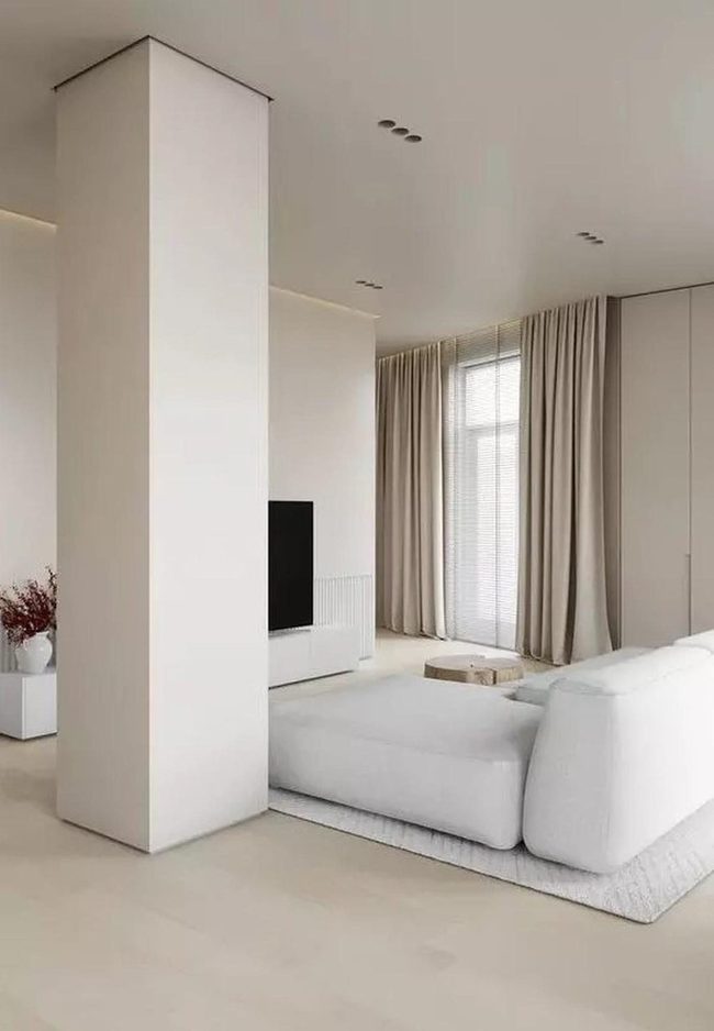 White Minimalist Living With Natural Wood