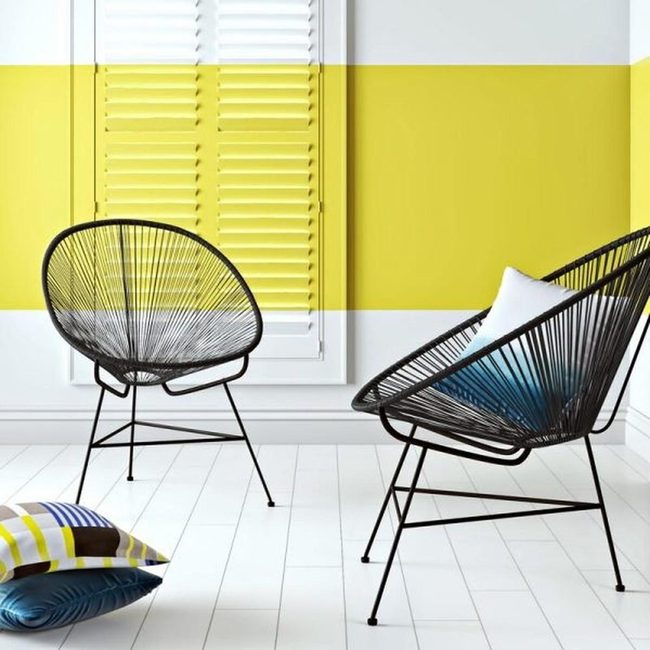 Black Metal Chairs Yellow Wall Statement