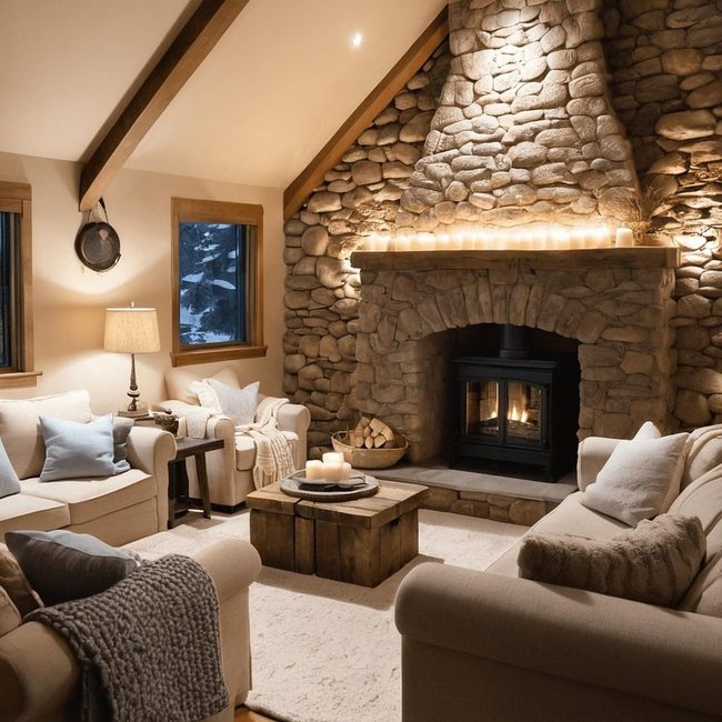 Layered Textures, Warm Fireplace Focal Point