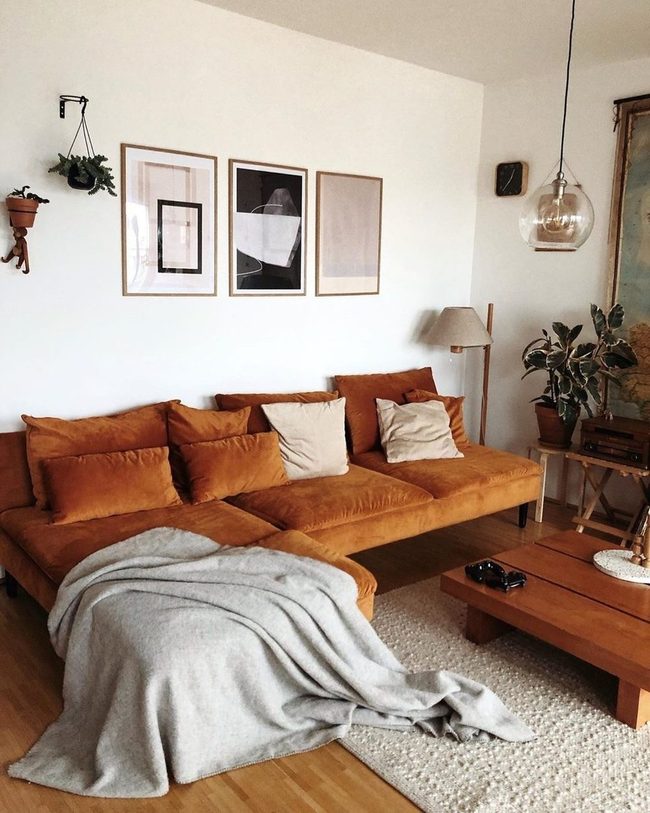 Caramel Sofa With Living Green