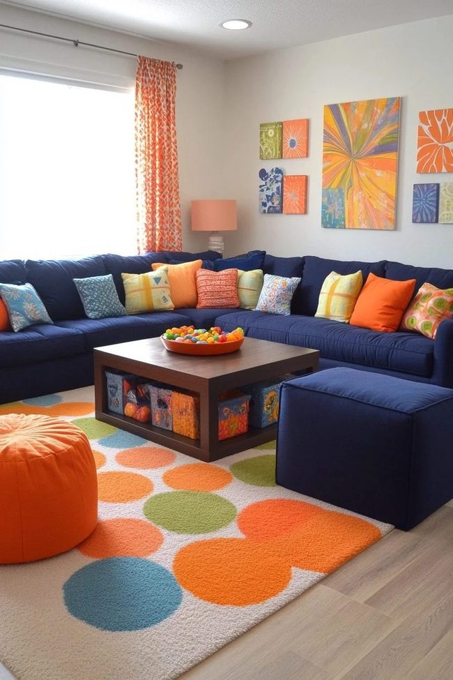 Navy Sofa Family Gathering Space