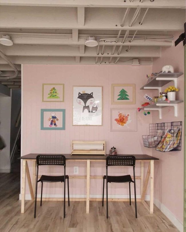 Pink Playroom With Black Metal Accents