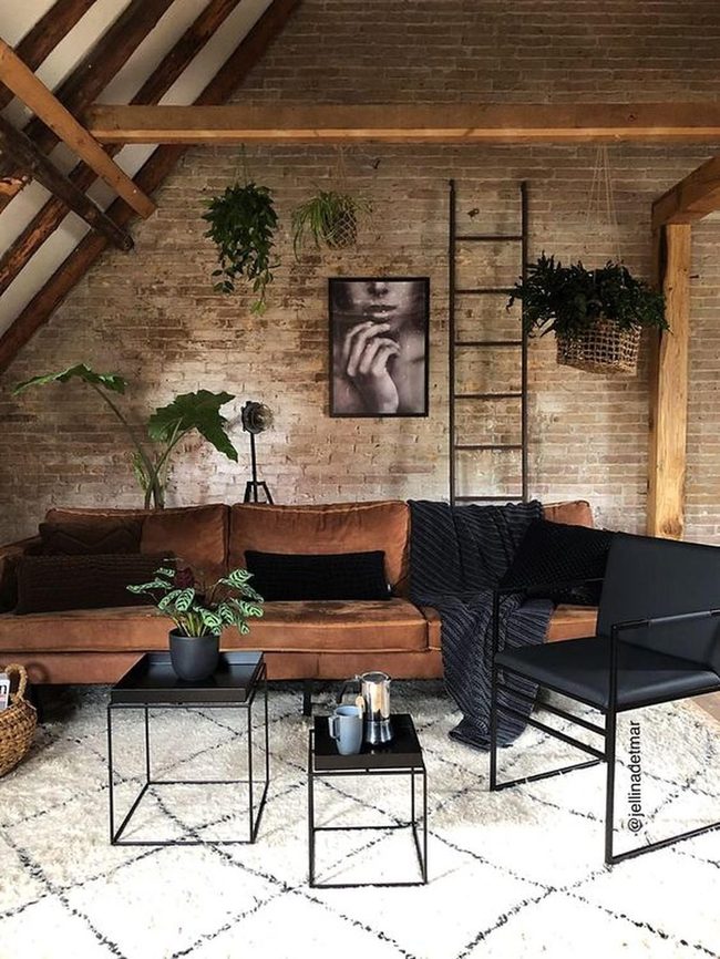 Brown Leather Meets Industrial Brick
