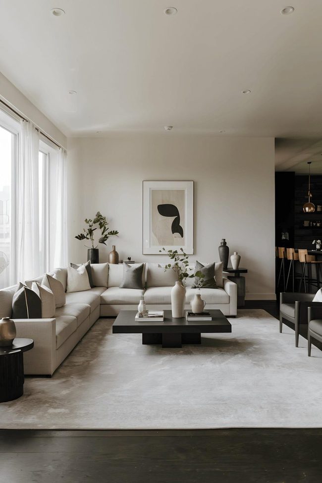 Gray Sectional Anchors Modern Monochromatic Living