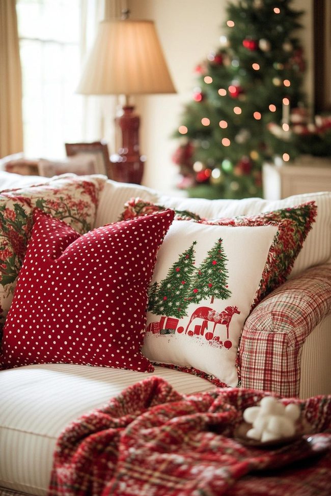 Red Plaid Christmas Pillow Collection