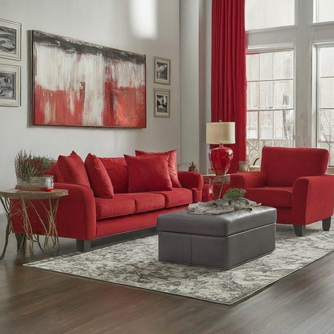 Red Sofa Layered Throughout Space