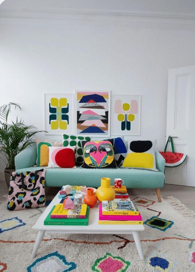 Light Blue Sofa Meets Geometric Energy