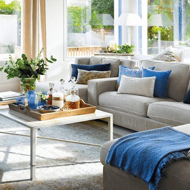 Sunlit Room With Gray Sofas