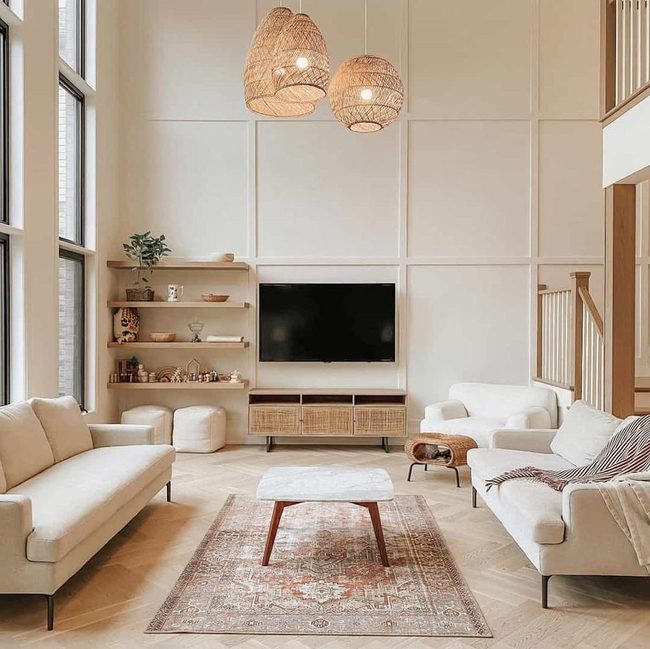 Cream Paneled Wall Anchors Modern Living