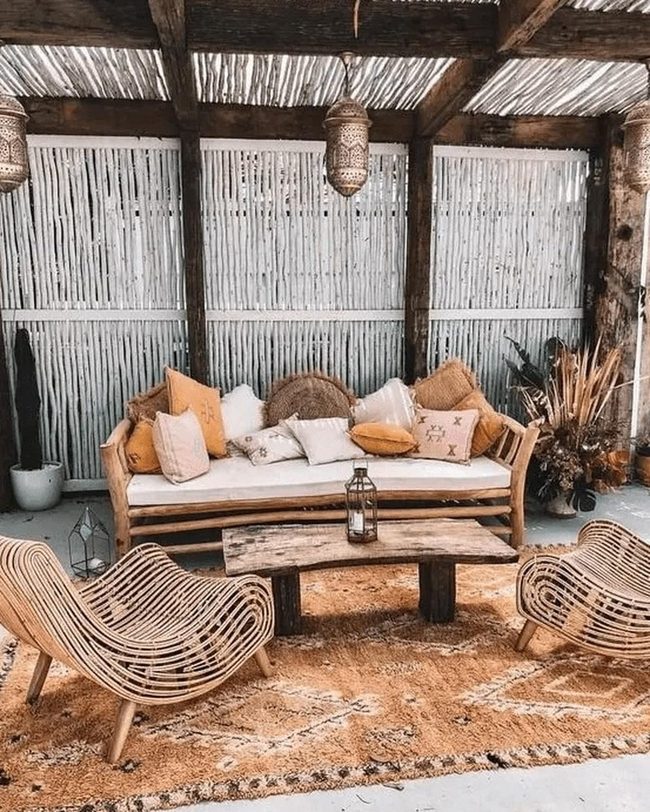 Curved Wood Chairs And Beige Upholstery