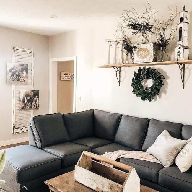 Antique Toolbox Meets Modern Grey Couch