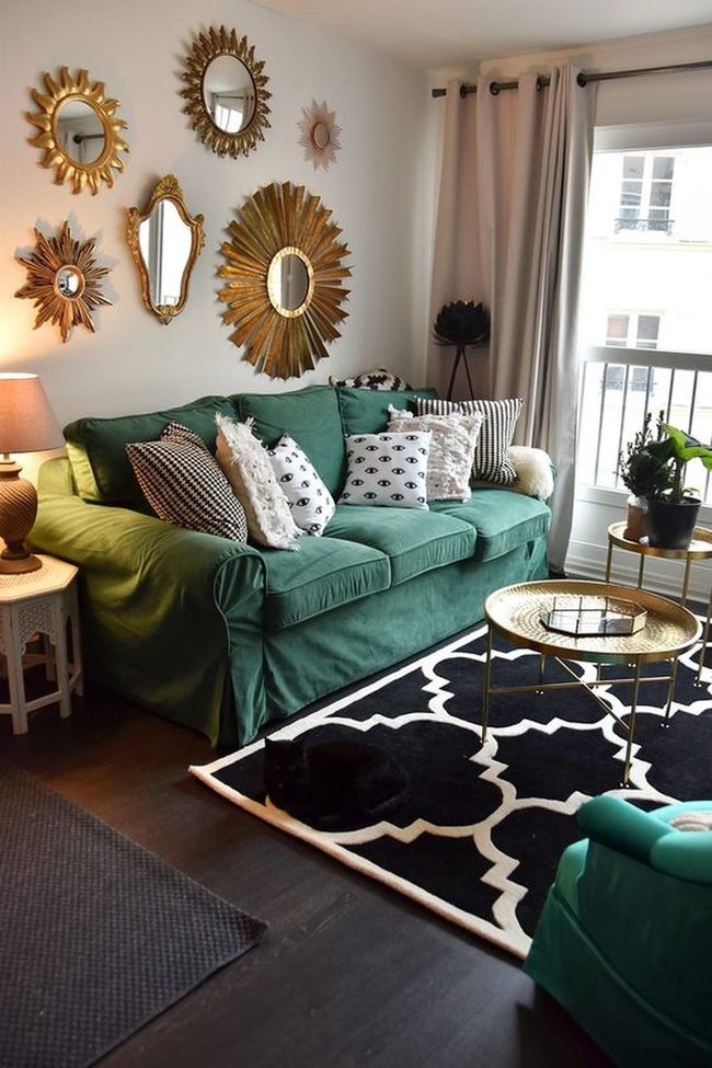 Bold Green Couches, Geometric Glamour