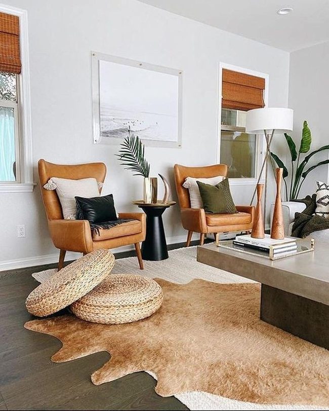 Tan Leather Anchors Natural Light Space