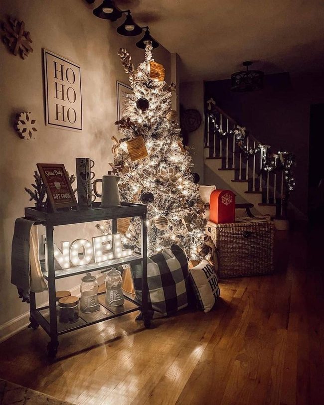 Snowy Tree, Twinkling Lights
