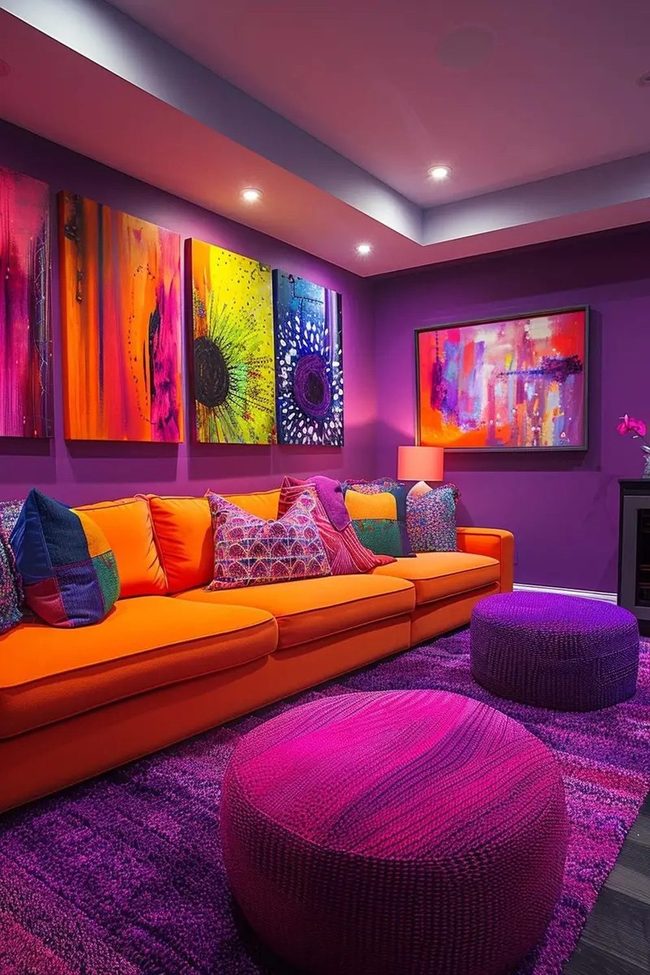 Purple Walls, Orange Sofa Pop