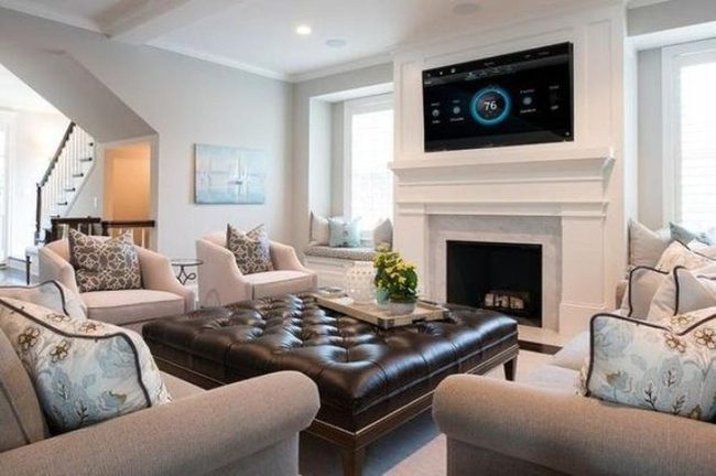 Sunlit Gray And Leather Living Room