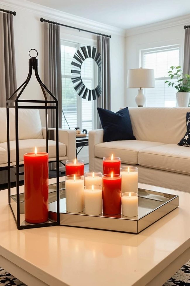 Black Chrome Lanterns Red Candle Glow