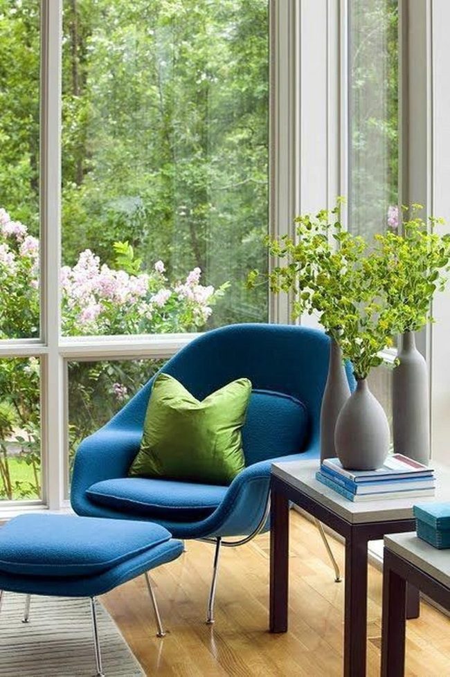Navy Chair By The Blooming Window