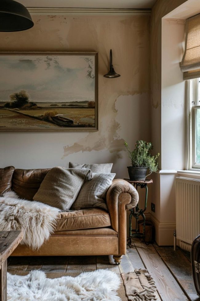 Tan Leather Sofa Worn Perfect