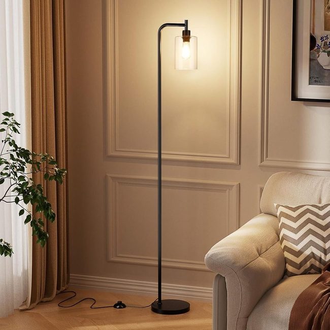 Black Metal Floor Lamp Glass Shade