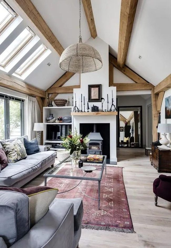 Red Rug Anchors Modern Living Space