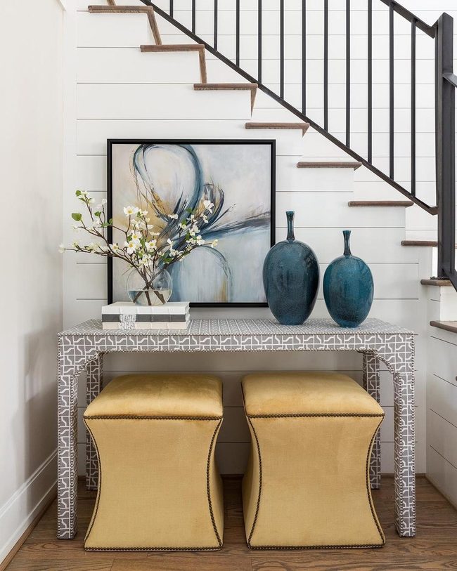 Gold Stools Against White Shiplap