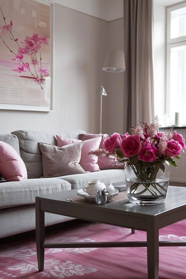 Pink And Gray Modern Living Space