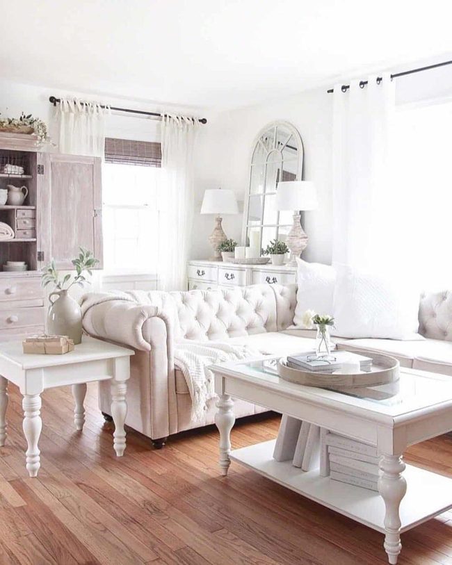 White Linen Lounge With Wooden Warmth