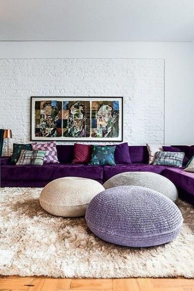 Purple Sofa With Abstract Art