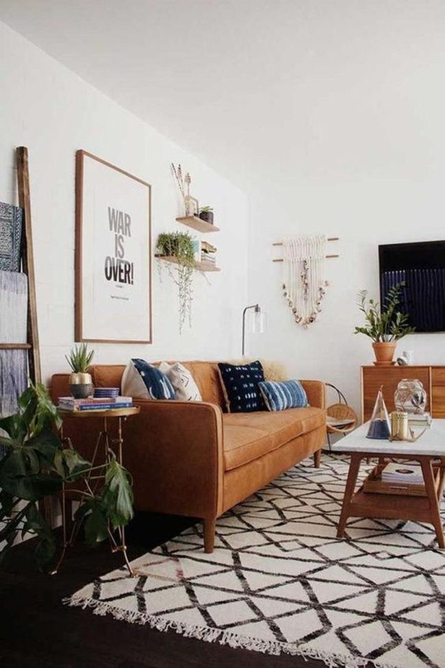 Brown Leather Warmth Meets Cool Blue