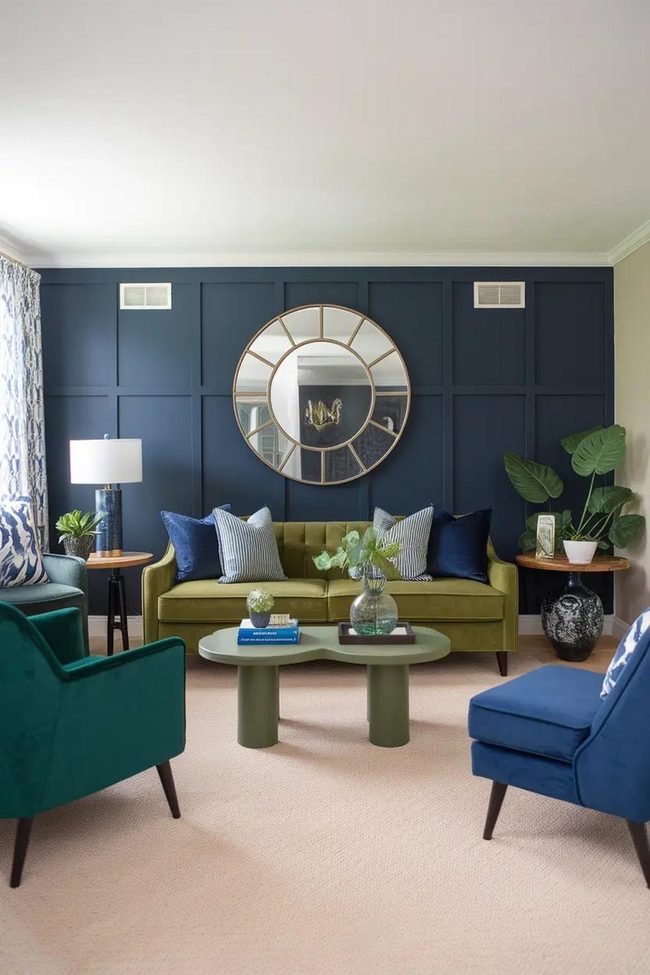 Deep Navy Wall Green Velvet Statement