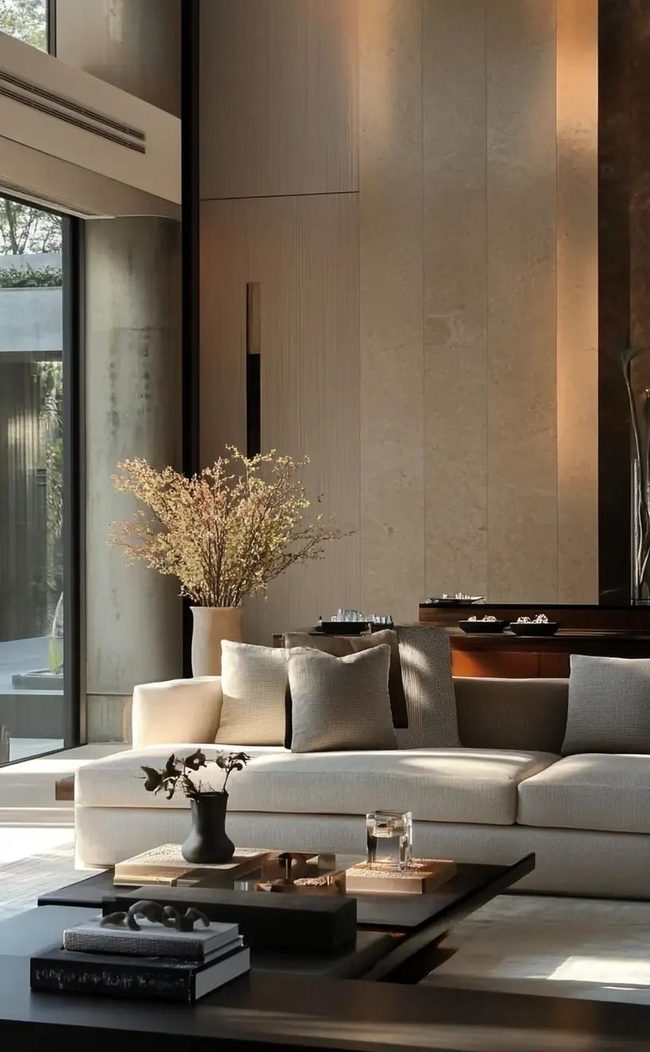 Geometric Walnut and Glass Contrast