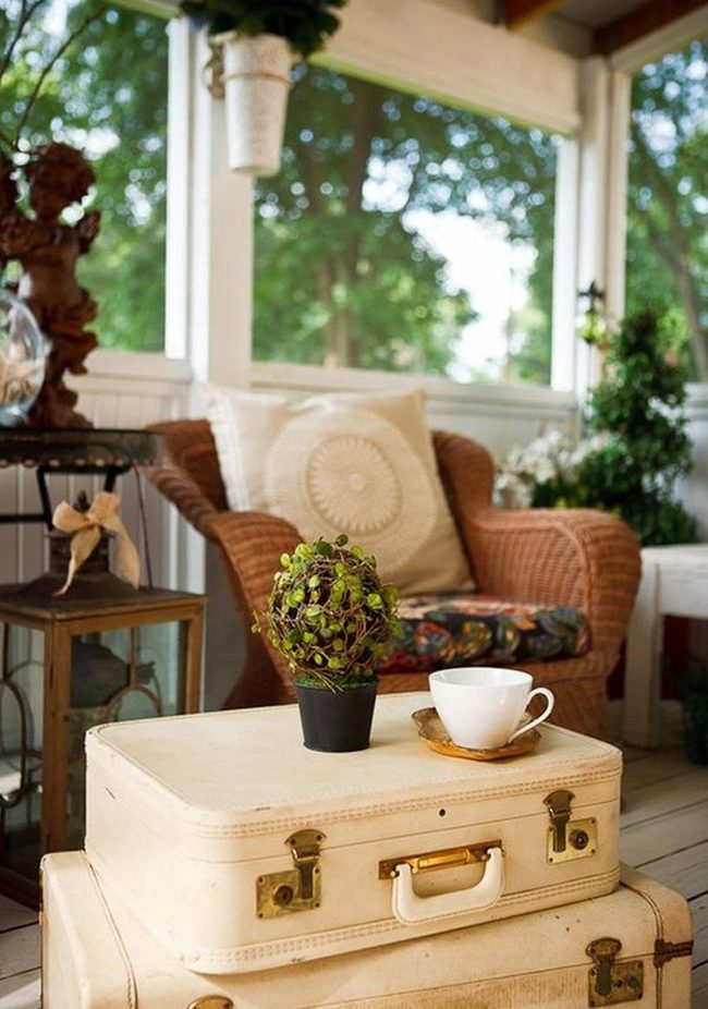 Wicker Chair With Vintage Suitcase Styling