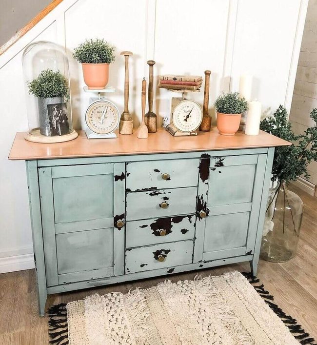 Aged Wood Entry Table With Milk Paint